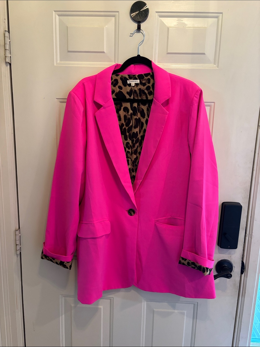 JODIFL Vibrant Pink Blazer with Leopard Print Lining - Picture 3 of 4